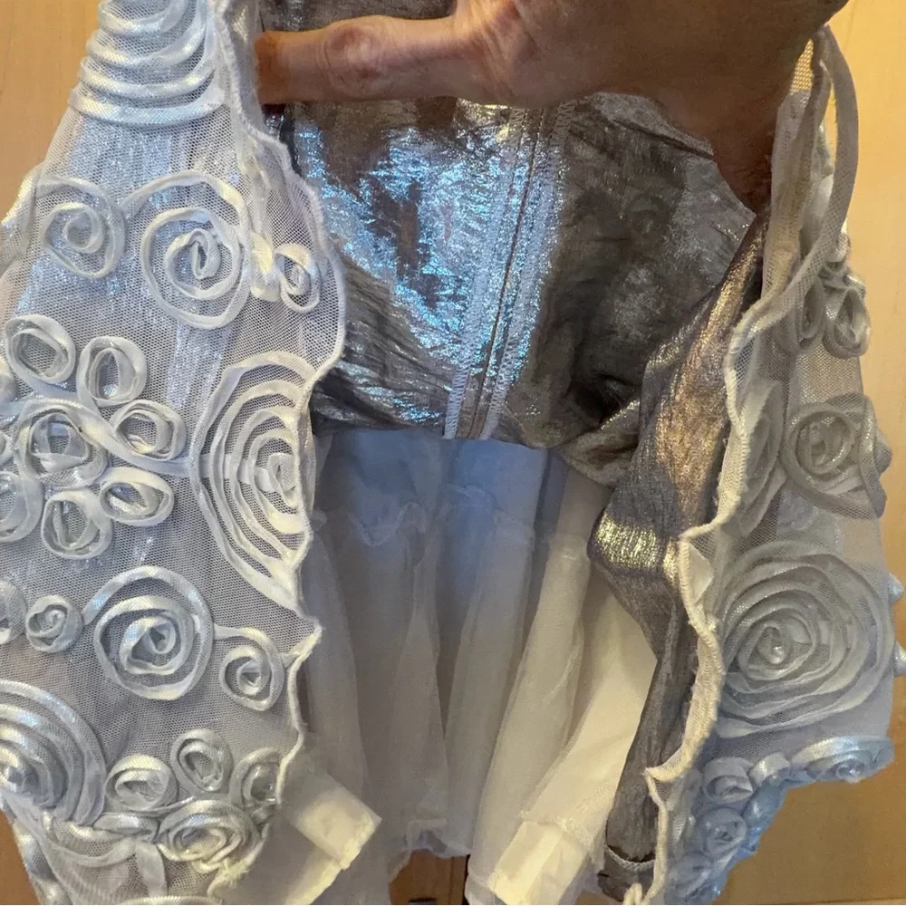 Rare Editions Girls Silver Rosette Sz 6 Party Dress Sleeveless Wedding Gala